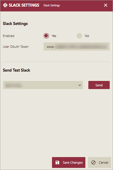 Slack Settings on the Admin Portal