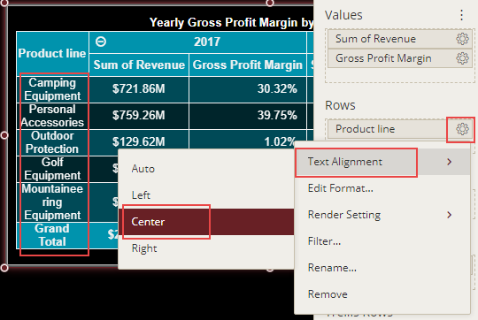 Aligning text within the table