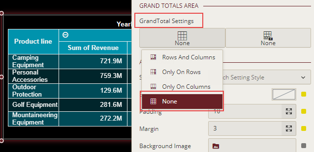 Hiding totals rows and columns in Pivot Table