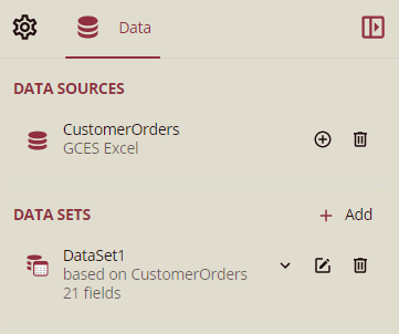 Viewing the added dataset in the report designer