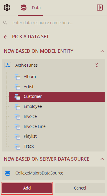 Selecting a dataset in a report